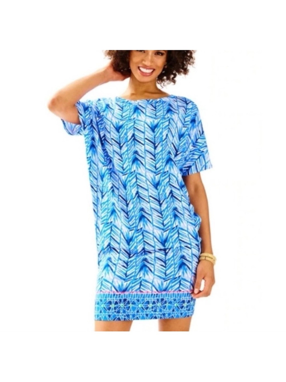 Lilly Pulitzer Blue Leaf-Print Swim Cover-Up/Dress XL